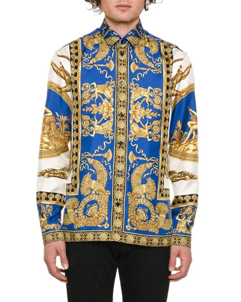 versace shirt men blue|Versace fitted shirts for men.